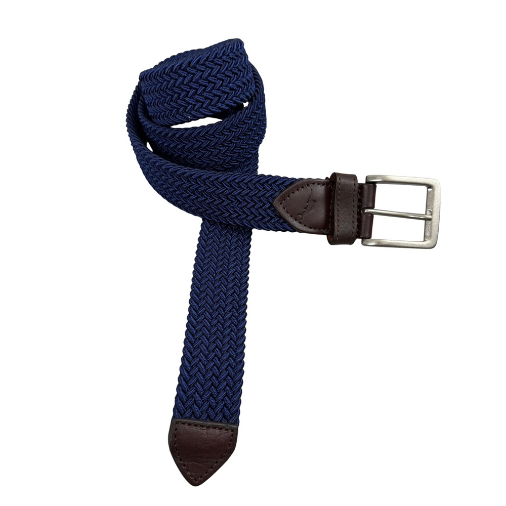 Tommy Bahama Belt Mens Large Blue Woven Elastic Leather Trim 1103TM0018-400